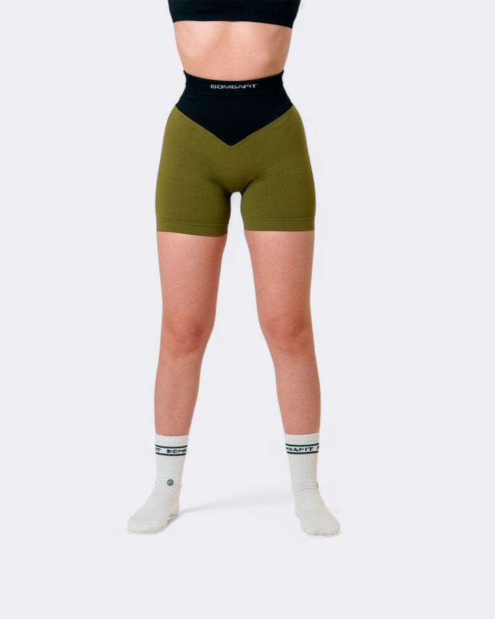 Pump It Bicolor Shorts Leggings - Verde Militare/Nero
