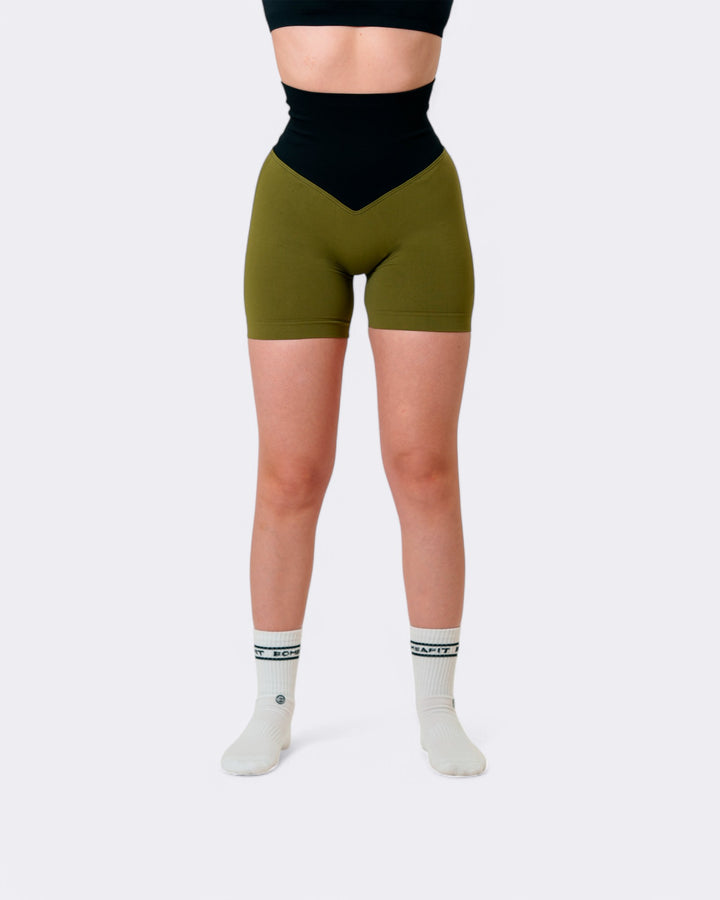Pump It Bicolor Shorts Leggings - Verde Militare/Nero