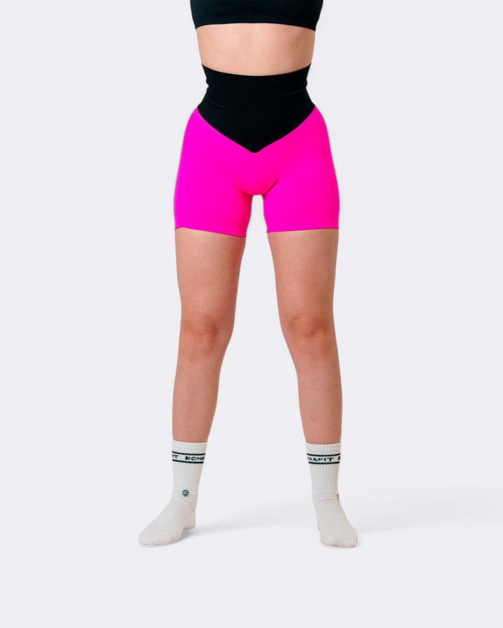 Pump It Bicolor Shorts Leggings - Rosa Shock/Nero