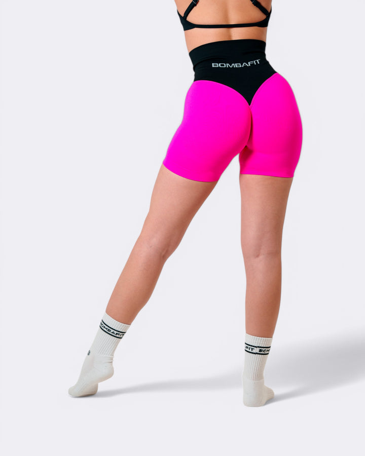 Pump It Bicolor Shorts Leggings - Rosa Shock/Nero
