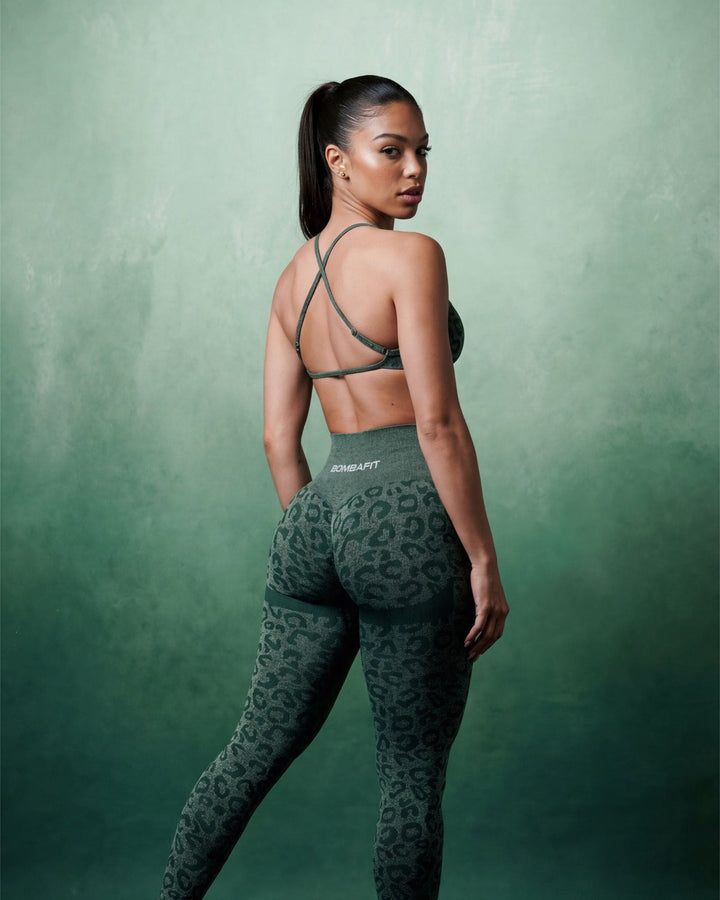 Oasis Leggings Push Up Leopard - Verde Scuro
