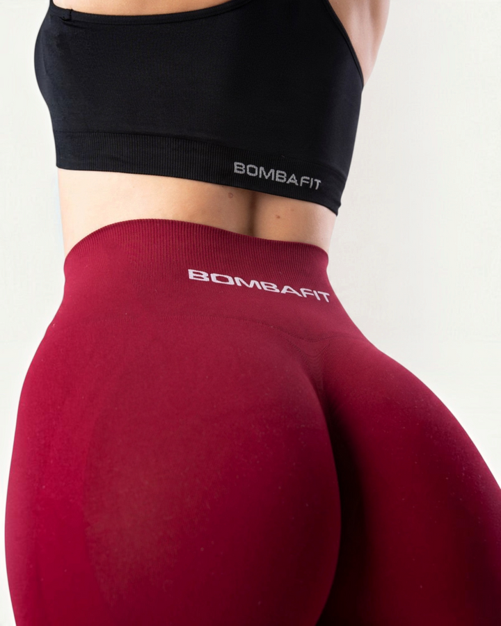 Leggings Bombafit Arya Seamless color borgogna a vita alta con effetto push-up e logo stampato sul retro