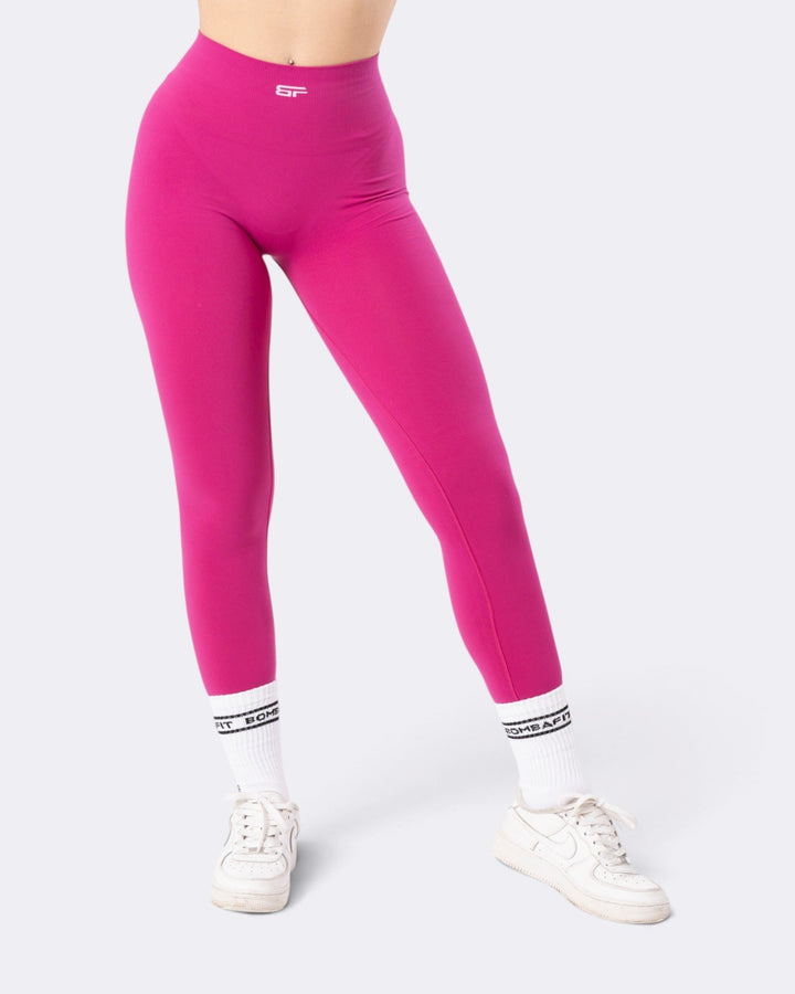 Leggings Bombafit Arya Seamless fucsia a vita alta con tessuto tecnico traspirante ed effetto seconda pelle