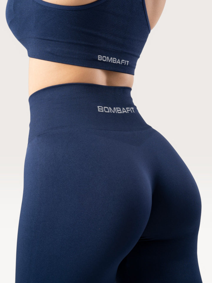 Leggings Bombafit Comfort Seamless blu notte a vita alta con effetto push-up e logo stampato