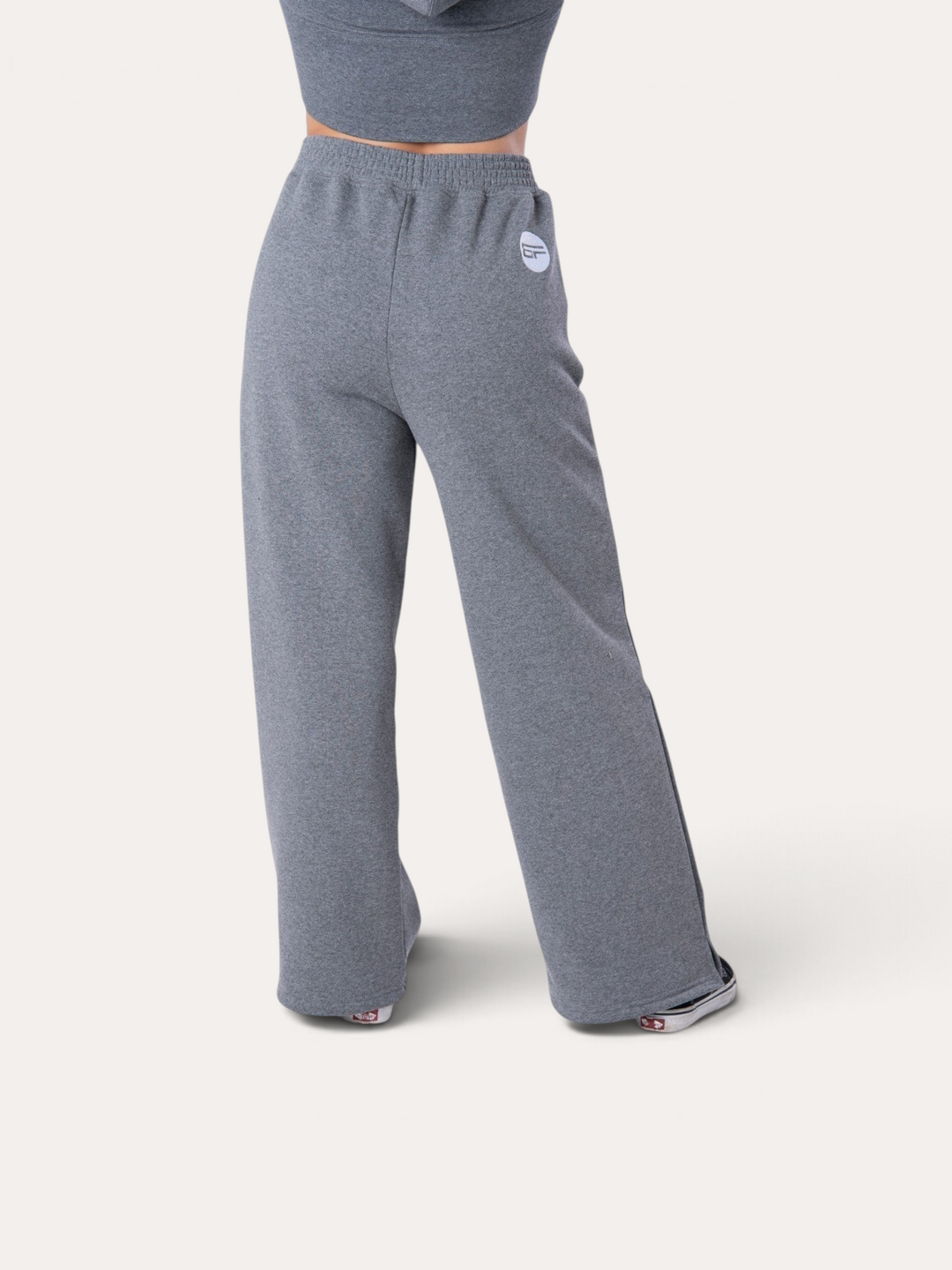 Pantaloni della tuta Bombafit Flux grigio melange a gamba larga con vita alta e logo sul retro