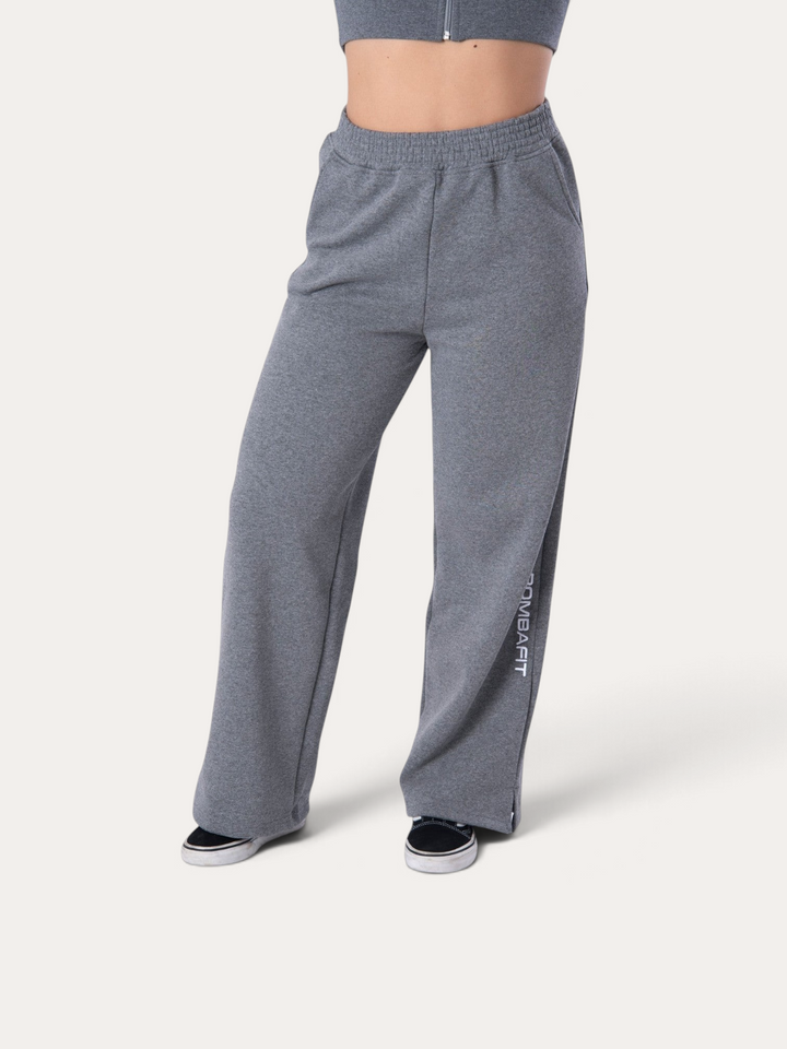 Pantaloni della tuta Bombafit Flux grigio melange a gamba larga con spacchi laterali e logo stampato
