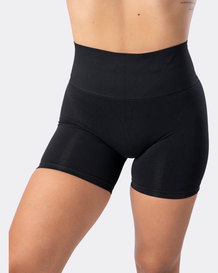 Shorts leggings anticellulite Bombafit Atena neri a vita alta con design seamless per allenamento