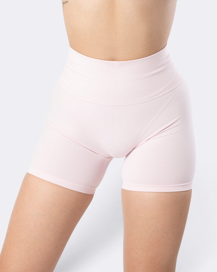 Shorts leggings Bombafit Atena Seamless a vita alta in tessuto tecnico traspirante color rosa fairy per fitness