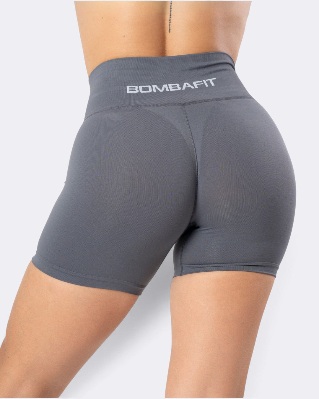 Shorts leggings Bombafit Atena Seamless color acciaio a vita alta con logo posteriore per allenamento