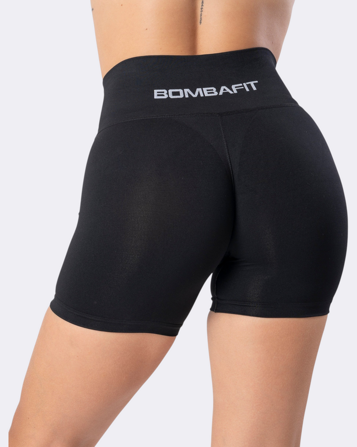 Shorts sportivi Bombafit Atena neri senza cuciture con vita alta, ideali per allenamento e riduzione cellulite