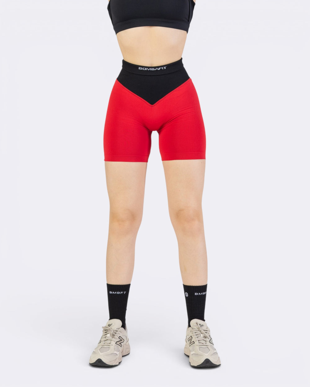Pump It Bicolor Shorts Leggings - Rosso Aurora/Nero - Bombafit