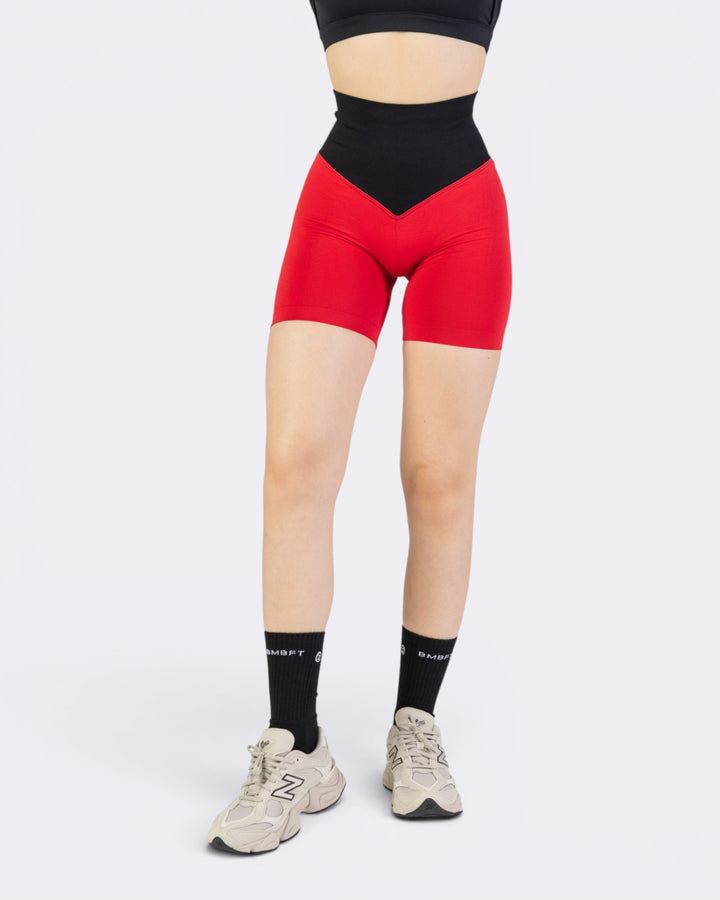 Pump It Bicolor Shorts Leggings - Rosso Aurora/Nero