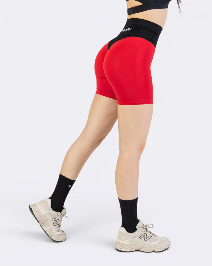 Pump It Bicolor Shorts Leggings - Rosso Aurora/Nero